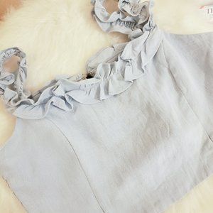 Forever 21 Cotton Candy LA Light Pastel Blue Ruffle Strap Crop Top